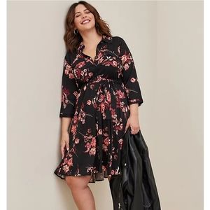 Torrid Mini Challis Shirt Dress black floral